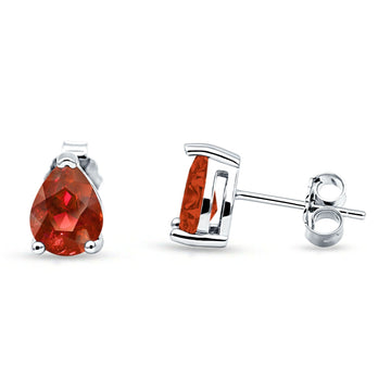 Art Deco Pear Shape Solitaire Push Back Stud Earring Excellent Simulated Garnet CZ 925 Sterling Silver